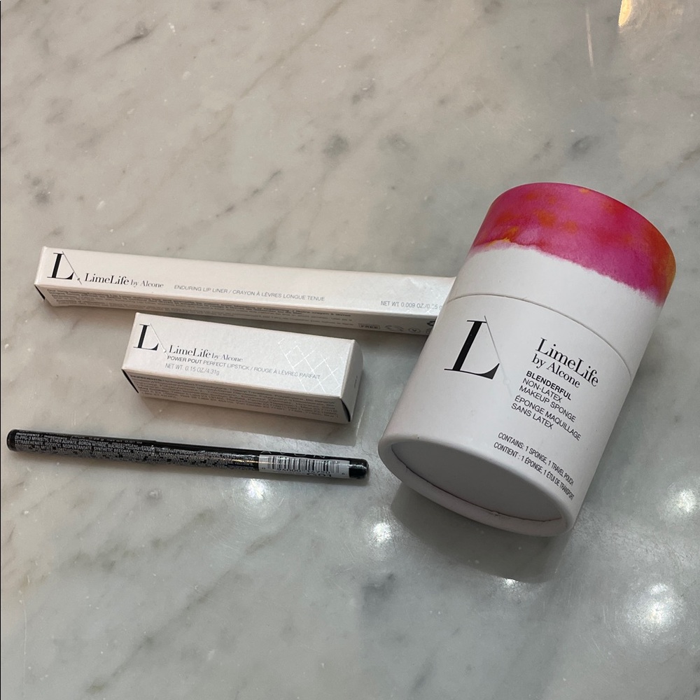 LimeLife by Alcon Lipstick, Lip Liner, Makeup Sponge Applicator - Combo